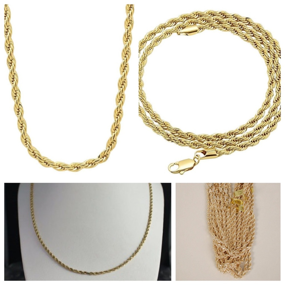 14K Yellow Gold Plated 3 mm Rope Chain Necklace 20